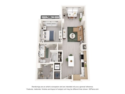Floor plan for 1 bed, 1 bath, 812 sqft